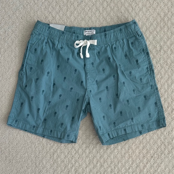 Surf & Swim Co. Stretch Chino Pineapple Print Pull-On Shorts Size L Teal NWT - Picture 1 of 13